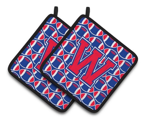 Letter W Football Harvard Crimson & Yale Blue Pair of Pot Holders