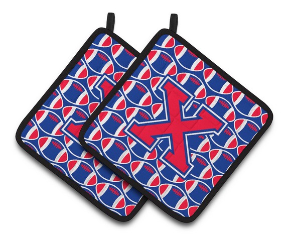 CJ1076-XPTHD Letter X Football Harvard Crimson & Yale Blue Pair of Pot Holders, 7.5 x 3 x 7.5 in.