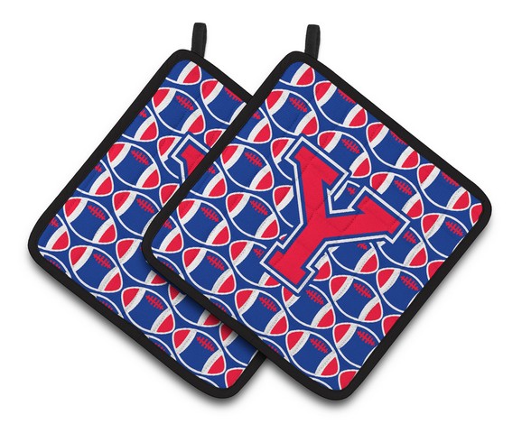 Letter Y Football Harvard Crimson & Yale Blue Pair of Pot Holders - 7.5 x 3 x 7.5 in.