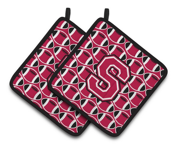 Letter S Football Crimson & White Pair of Pot Holders