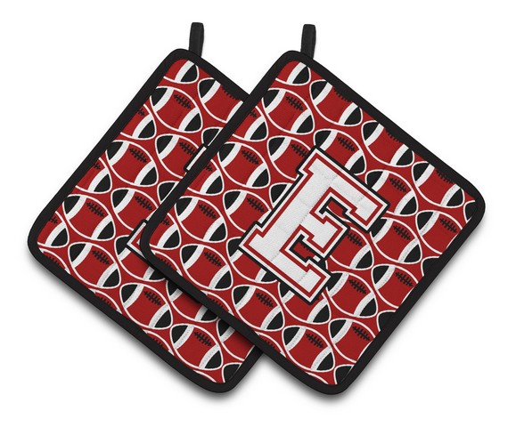Letter E Football Cardinal & White Pair of Pot Holders