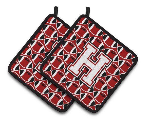 Letter H Football Cardinal & White Pair of Pot Holders