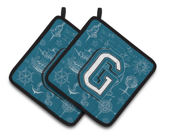 Letter G Sea Doodles Initial Alphabet Pair of Pot Holders