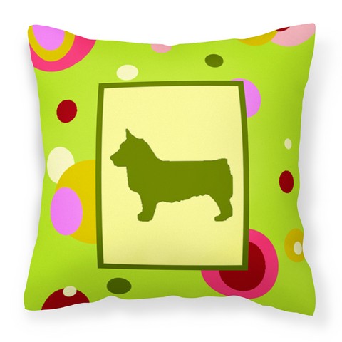 Lime Green Dots Swedish Vallhund Fabric Decorative Pillow