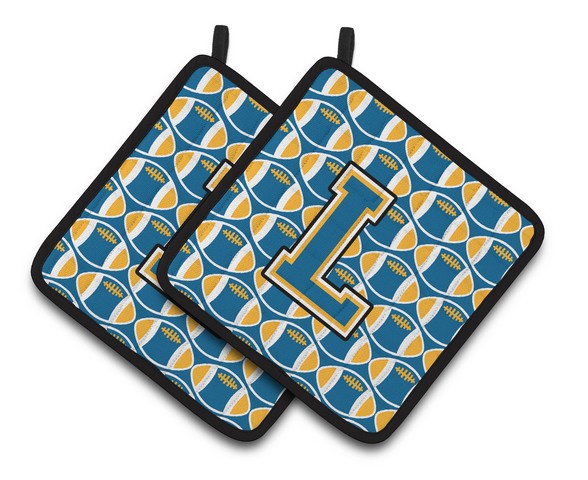 Letter L Football Blue & Gold Pair of Pot Holders
