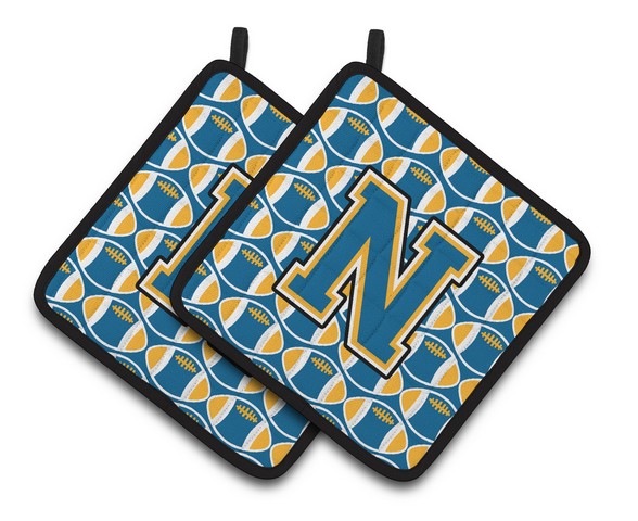 CJ1077-NPTHD Letter N Football Blue & Gold Pair of Pot Holders, 7.5 x 3 x 7.5 in.