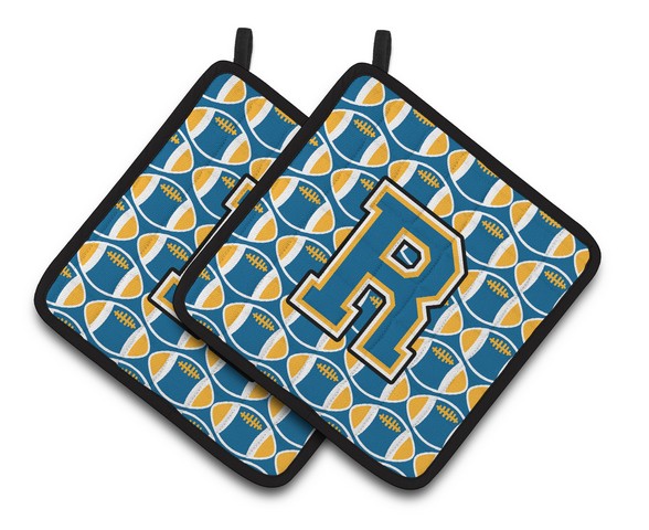 Letter R Football Blue & Gold Pair of Pot Holders