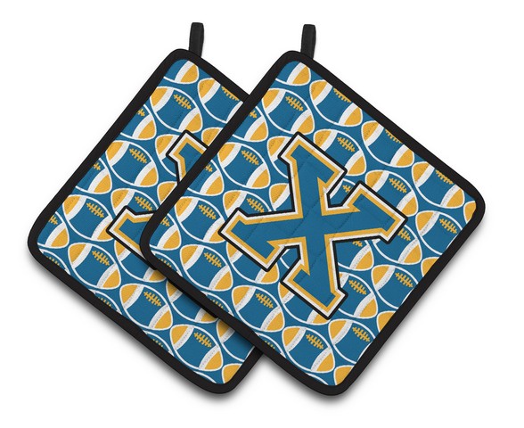 CJ1077-XPTHD Letter X Football Blue & Gold Pair of Pot Holders, 7.5 x 3 x 7.5 in.
