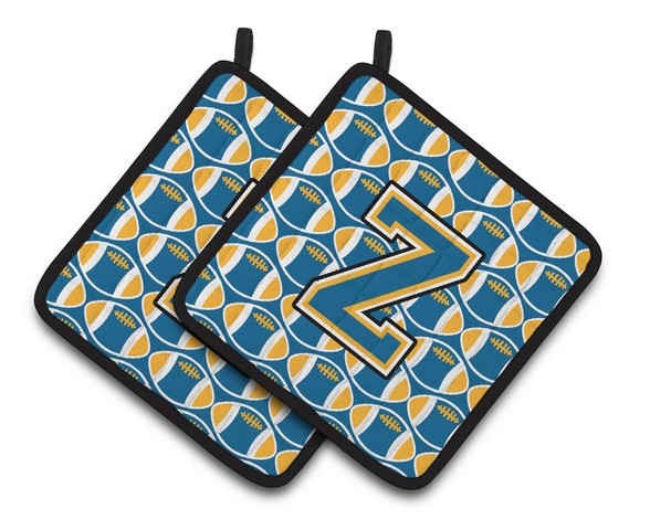 CJ1077-ZPTHD Letter Z Football Blue & Gold Pair of Pot Holders, 7.5 x 3 x 7.5 in.