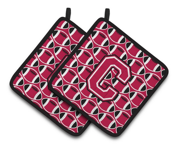 Letter C Football Crimson & White Pair of Pot Holders