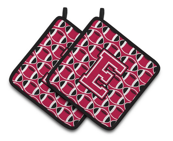Letter E Football Crimson & White Pair of Pot Holders