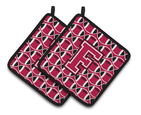 CJ1079-FPTHD Letter F Football Crimson & White Pair of Pot Holders, 7.5 x 3 x 7.5 in.