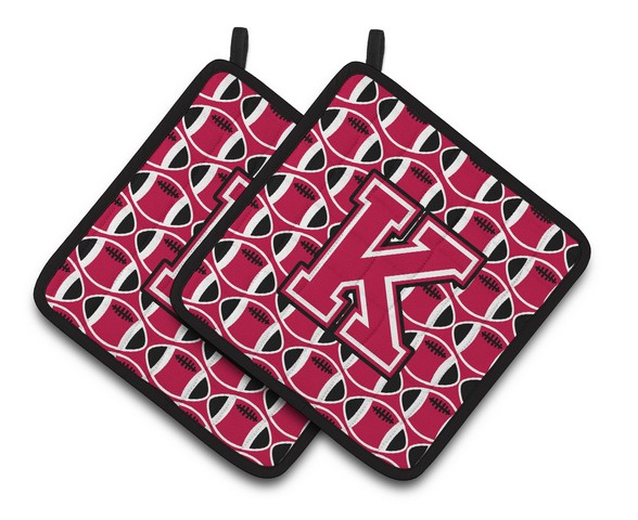 Letter K Football Crimson & White Pair of Pot Holders