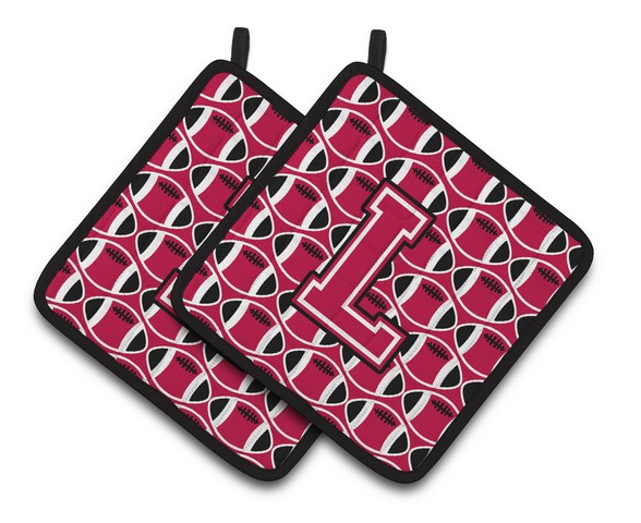 Letter L Football Crimson & White Pair of Pot Holders
