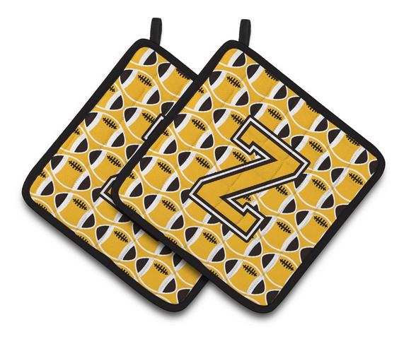 CJ1080-ZPTHD Letter Z Football Black, Old Gold & White Pair of Pot Holders, 7.5 x 3 x 7.5 in.