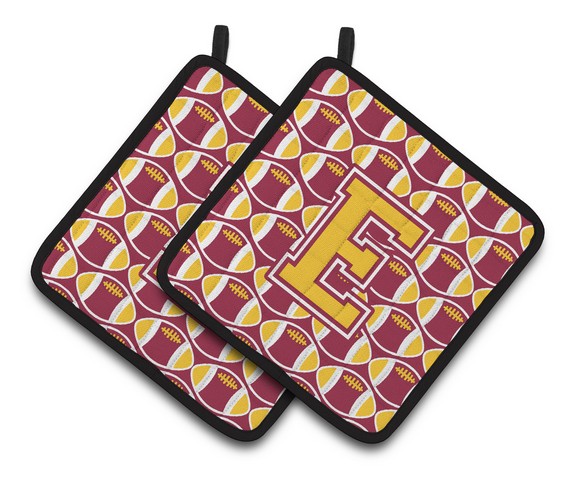 Letter E Football Maroon & Gold Pair of Pot Holders