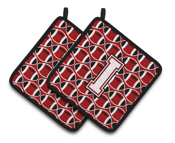 Letter I Football Cardinal & White Pair of Pot Holders