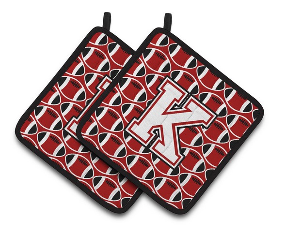 Letter K Football Cardinal & White Pair of Pot Holders