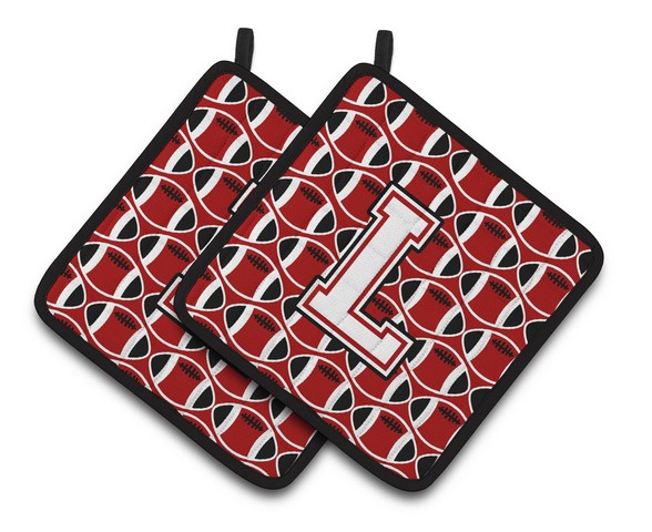 Letter L Football Cardinal & White Pair of Pot Holders