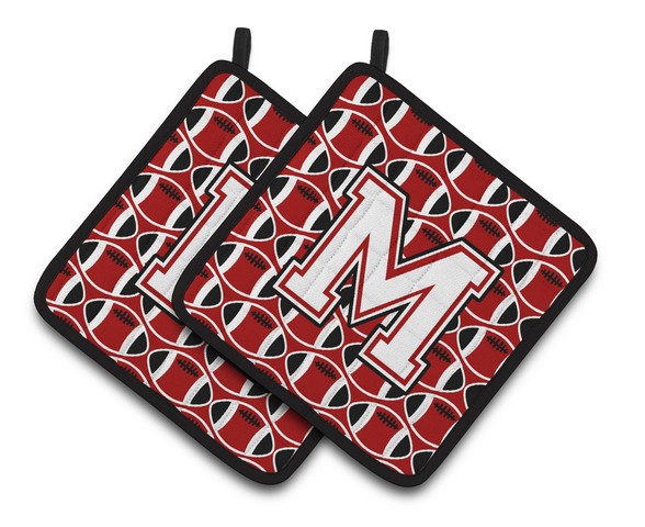 Letter M Football Cardinal & White Pair of Pot Holders