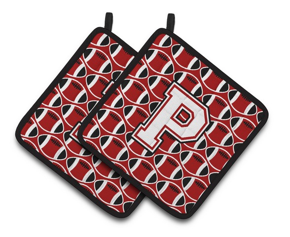 Letter P Football Cardinal & White Pair of Pot Holders