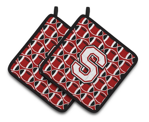 Letter S Football Cardinal & White Pair of Pot Holders