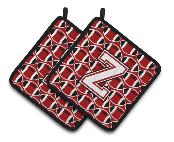 Letter Z Football Cardinal & White Pair of Pot Holders