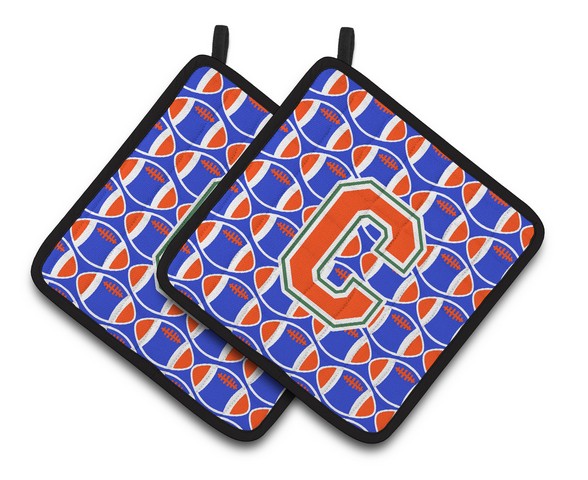 CJ1083-CPTHD Letter C Football Green, Blue & Orange Pair of Pot Holders, 7.5 x 3 x 7.5 in.