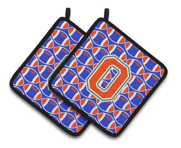CJ1083-OPTHD Letter O Football Green, Blue & Orange Pair of Pot Holders, 7.5 x 3 x 7.5 in.