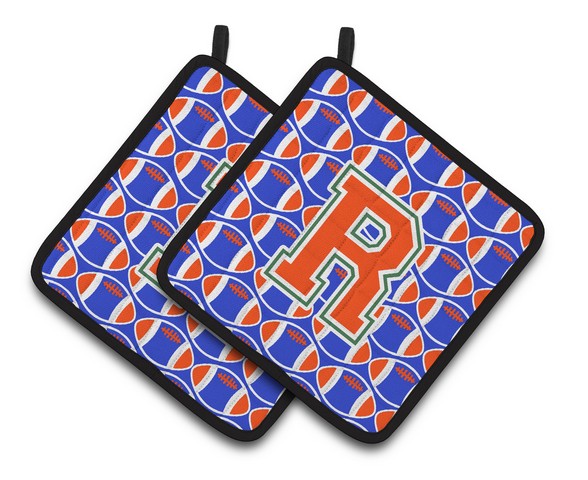 CJ1083-RPTHD Letter R Football Green, Blue & Orange Pair of Pot Holders, 7.5 x 3 x 7.5 in.