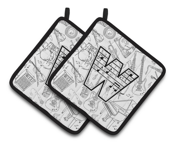 CJ2007-WPTHD Letter W Musical Note Letters Pair of Pot Holders, 7.5 x 3 x 7.5 in.