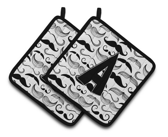 Letter A Moustache Initial Pair of Pot Holders 7.5 x 3 x 7.5 in.