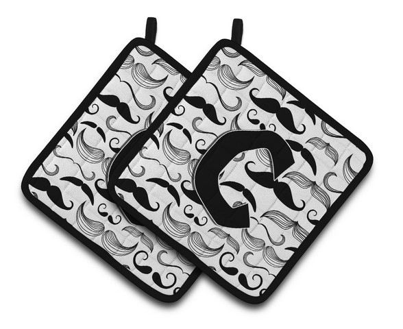 Letter C Moustache Initial Pair of Pot Holders 7.5 x 3 x 7.5 in.