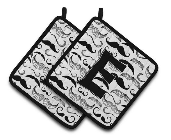 Letter E Moustache Initial Pair of Pot Holders 7.5 x 3 x 7.5 in.