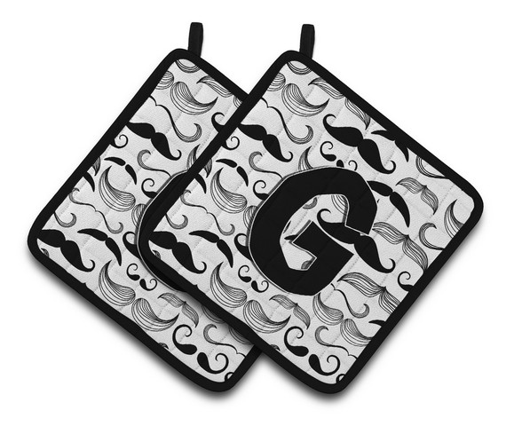 Letter G Moustache Initial Pair of Pot Holders - 7.5 x 3 x 7.5 in.