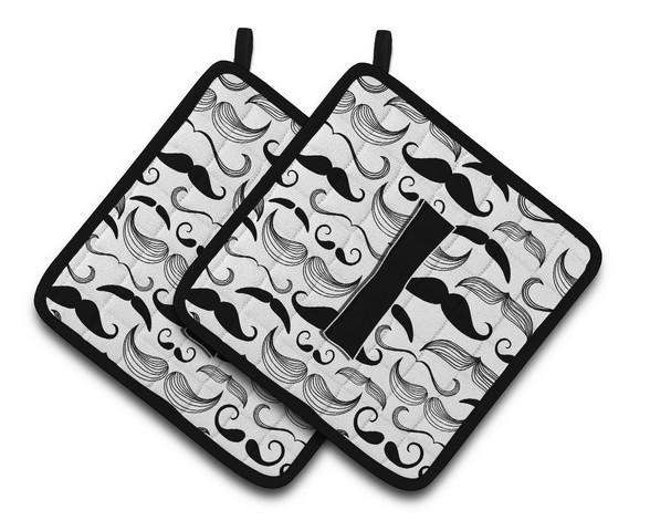 Letter I Moustache Initial Pair of Pot Holders - 7.5 x 3 x 7.5 in.