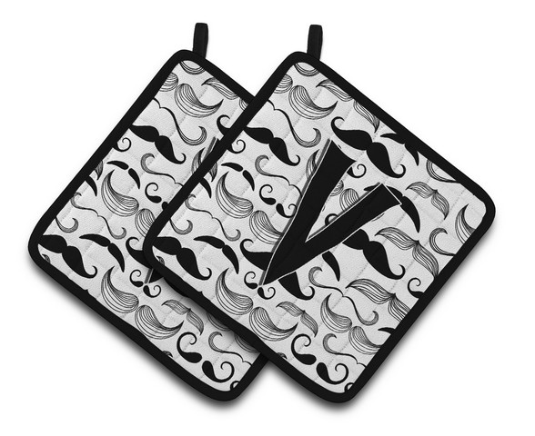 Letter V Moustache Initial Pair of Pot Holders 7.5 x 3 x 7.5 in.