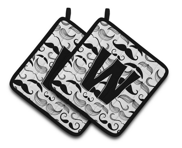 CJ2009-WPTHD Letter W Moustache Initial Pair of Pot Holders, 7.5 x 3 x 7.5 in.