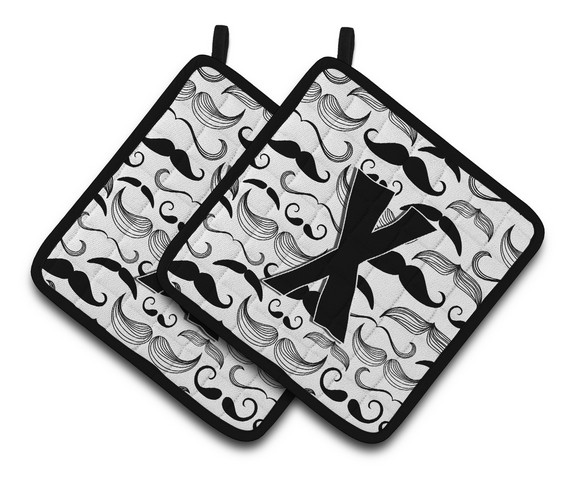 CJ2009-XPTHD Letter X Moustache Initial Pair of Pot Holders, 7.5 x 3 x 7.5 in.