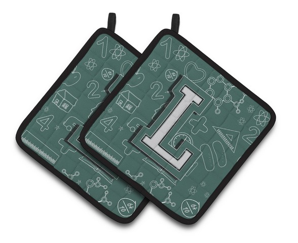 CJ2010-LPTHD Letter L Back to School Initial Pair of Pot Holders, 7.5 x 3 x 7.5 in.