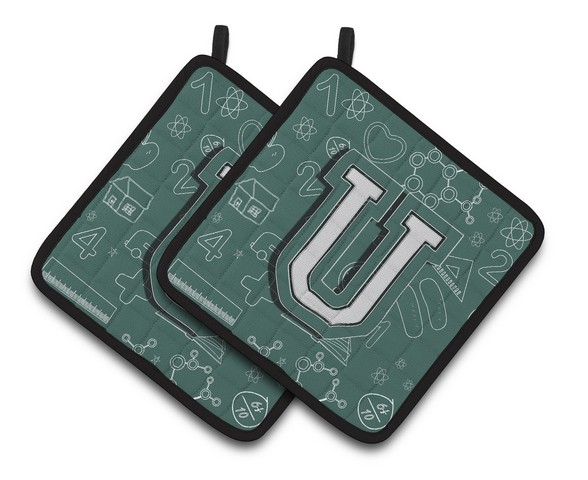CJ2010-UPTHD Letter U Back to School Initial Pair of Pot Holders, 7.5 x 3 x 7.5 in.