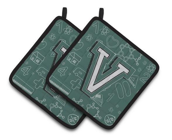 CJ2010-VPTHD Letter V Back to School Initial Pair of Pot Holders, 7.5 x 3 x 7.5 in.