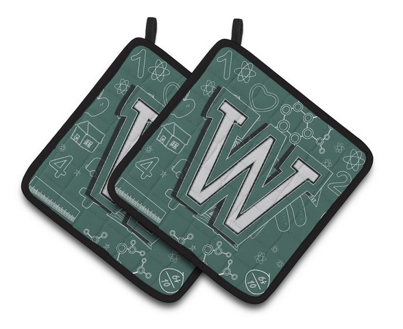 Letter W Back to School Initial Pair of Pot Holders - 7.5 x 3 x 7.5 in.