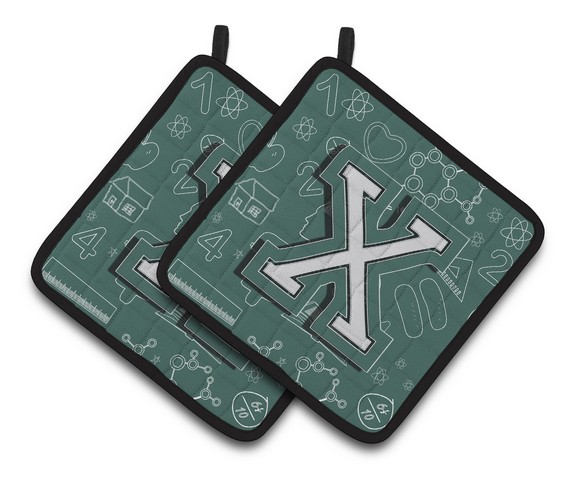 CJ2010-XPTHD Letter X Back to School Initial Pair of Pot Holders, 7.5 x 3 x 7.5 in.