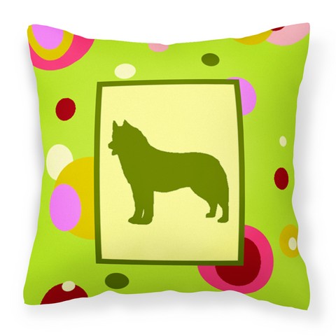Lime Green Dots Siberian Husky Fabric Decorative Pillow