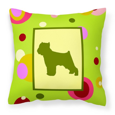 Lime Green Dots Brussels Griffon Fabric Decorative Pillow - 14 x 3 x 14 in.