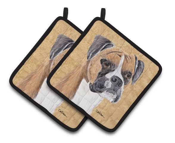 Picture of Carolines Treasures SC9121PTHD Boxer Wipe Your Paws Pair of Pot Holders, 7.5 x 3 x 7.5 in.