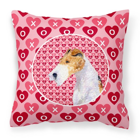 Fox Terrier Hearts Love & Valentines Day Portrait Fabric Decorative Pillow - 14 x 3 x 14 in.