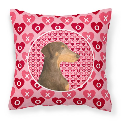 SS4479PW1414 Doberman Hearts Love & Valentines Day Portrait Fabric Decorative Pillow, 14 x 3 x 14 in.