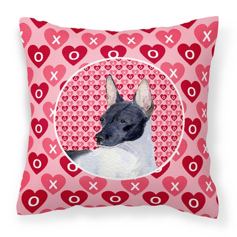 Rat Terrier Hearts Love & Valentines Day Portrait Fabric Decorative Pillow - 14 x 3 x 14 in.
